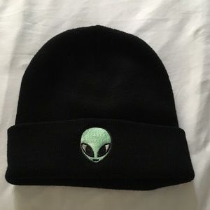 Alien Embroidered Black Beanie